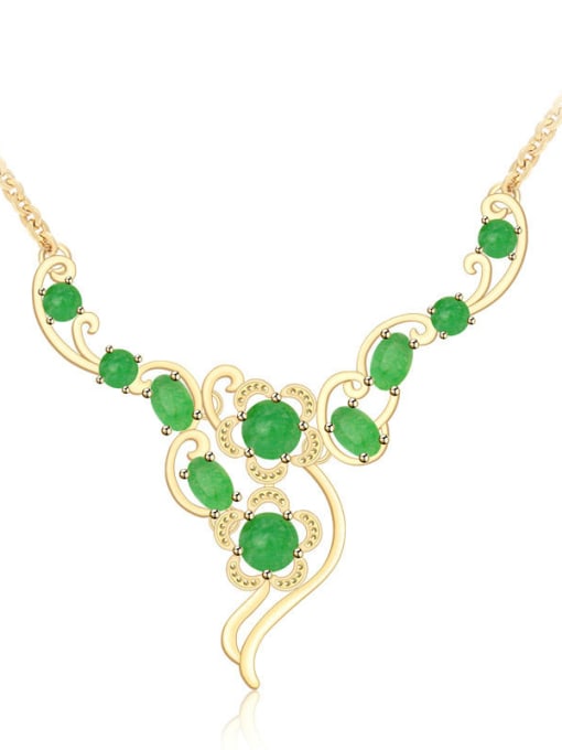 Green Copper Alloy 24K Gold Plated Classical Gemstone Necklace