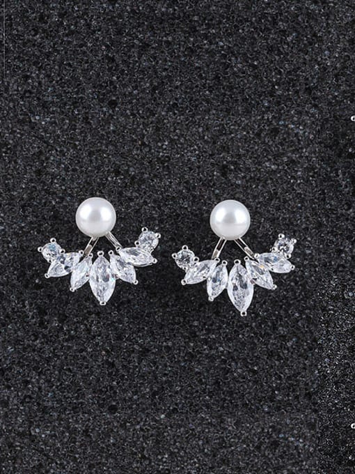 Qing Xing Hanging Pearls , AAA Zircon Korean Temperament Stud Cluster earring 1