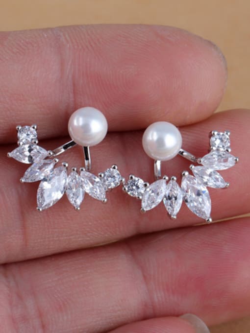 Qing Xing Hanging Pearls , AAA Zircon Korean Temperament Stud Cluster earring 2