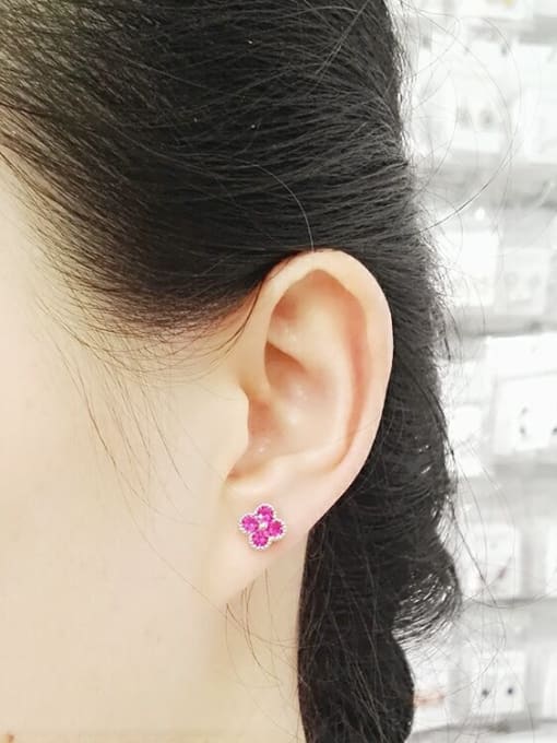 Qing Xing Circular No. 5 red corundum 925 Sterling Silver stud Earring 3