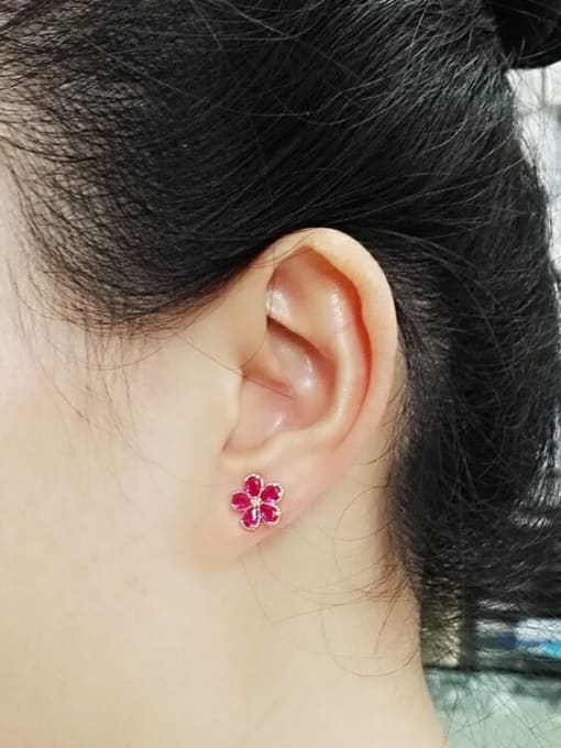 Qing Xing S925 Sterling Silver  Ear needles Ruby fashion Cluster earring 3