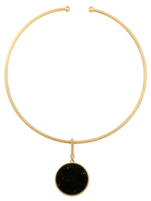 Black Simple Round Artificial Stones Necklace