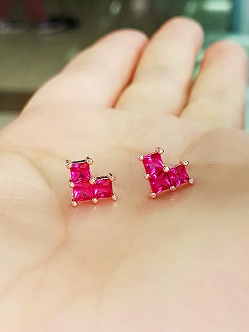 Red S925 red corundum love Sterling stud Earring