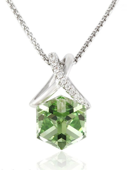 Green Copper White Gold Plated Cube-shaped Crystal Necklace