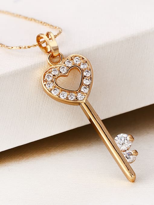 XP Copper 18K Gold Plated Fashion Love Key Zircon Necklace 2