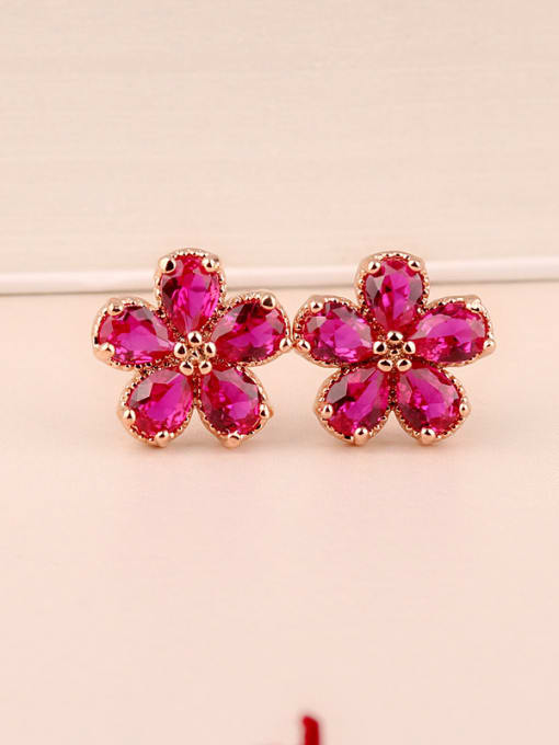 Qing Xing S925 Sterling Silver  Ear needles Ruby fashion Cluster earring 0