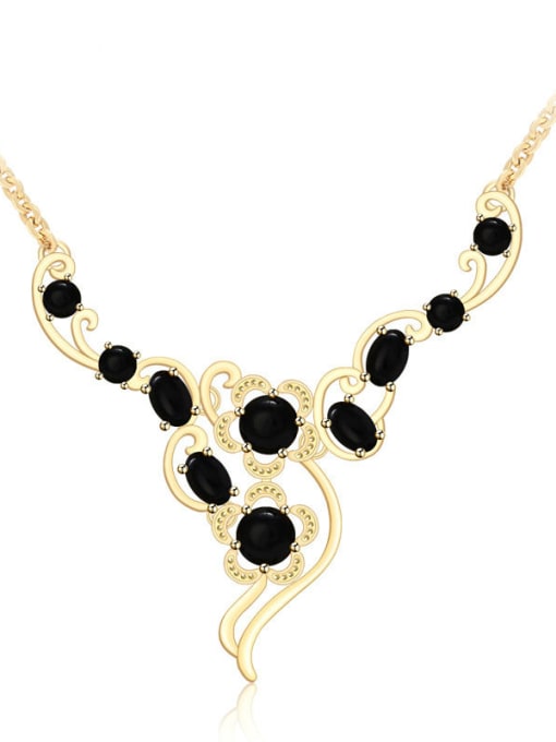 Black Copper Alloy 24K Gold Plated Classical Gemstone Necklace