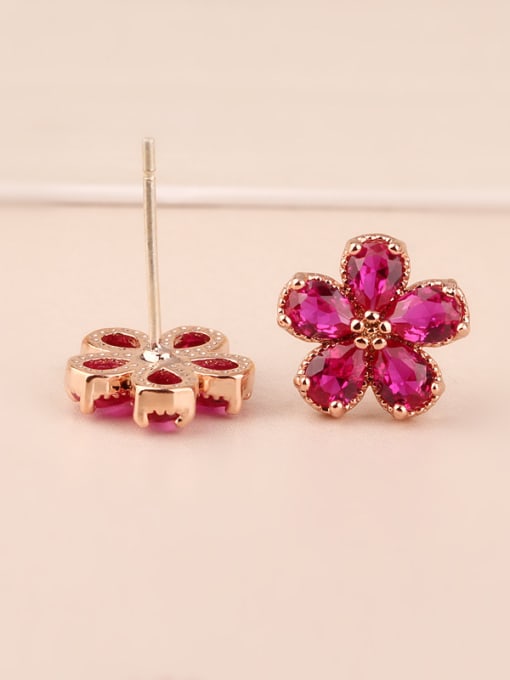 Qing Xing S925 Sterling Silver  Ear needles Ruby fashion Cluster earring 2