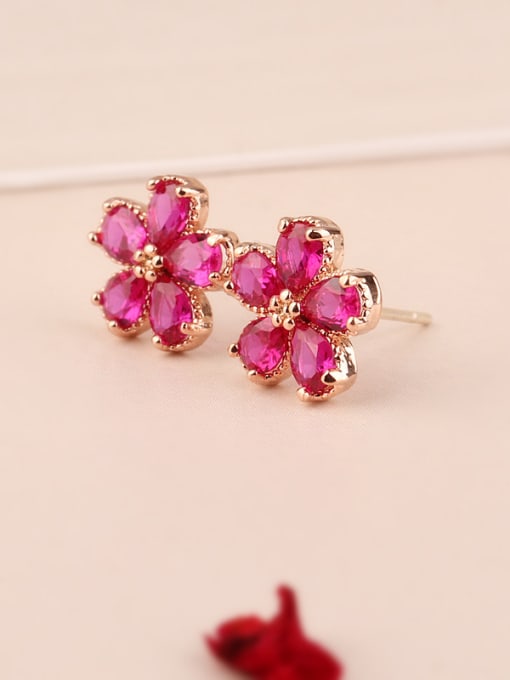 Qing Xing S925 Sterling Silver  Ear needles Ruby fashion Cluster earring 1