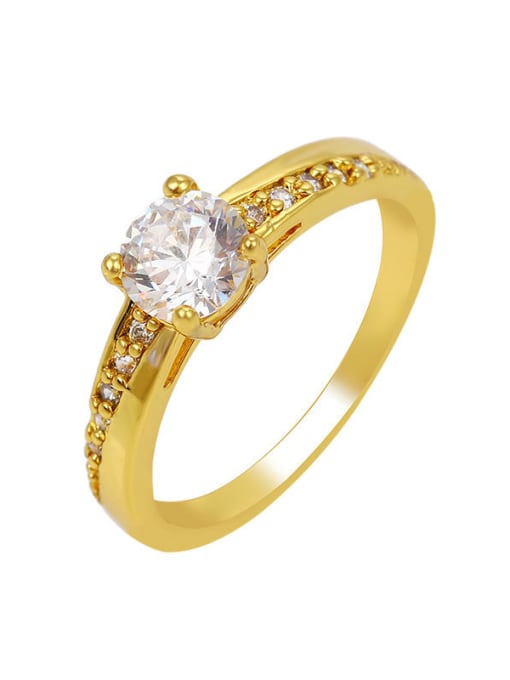 XP Copper Alloy 24K Gold Plated Simple Women Zircon Engagement Ring 0