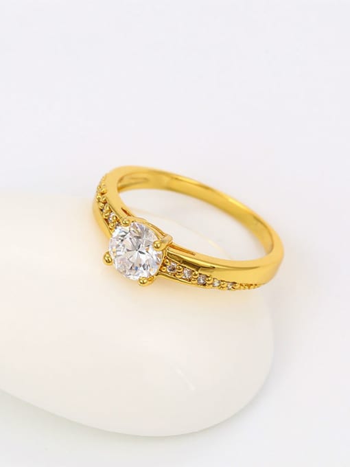 XP Copper Alloy 24K Gold Plated Simple Women Zircon Engagement Ring 1