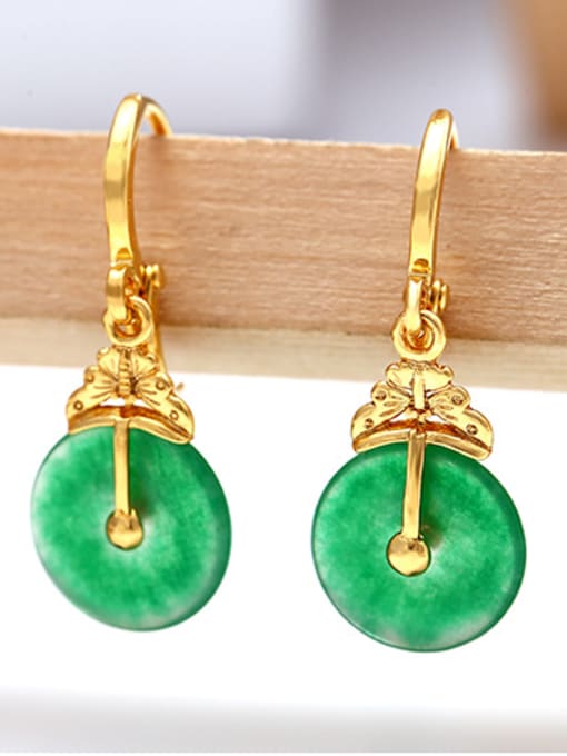 XP Copper Alloy 23K Gold Plated Fashion Jade drop earring 0