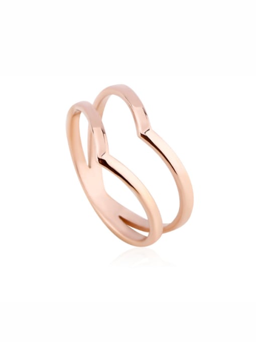 OUXI Simple Style 18K Rose Gold Titanium Heart-shaped Women Stacking Ring 0