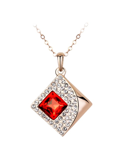 OUXI Simple Style Square Shaped Austria Crystal Necklace 0