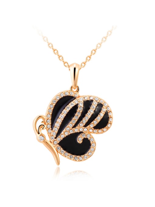 OUXI Fashion 18K Gold Butterfly Shaped Crystal Necklace