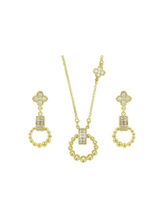 XP Copper Alloy 14K Gold Plated Simple Two Pieces Zircon Jewelry Set
