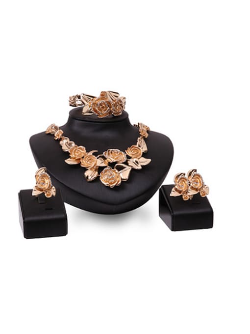 BESTIE 2018 Alloy Imitation-gold Plated Fashion Rhinestones Flower Four Pieces Jewelry Set 0