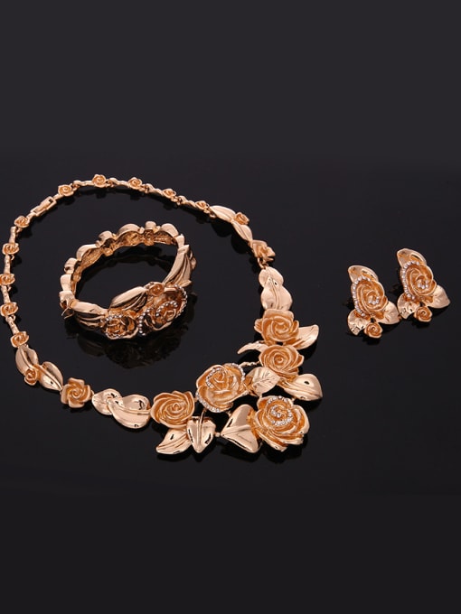 BESTIE 2018 Alloy Imitation-gold Plated Fashion Rhinestones Flower Four Pieces Jewelry Set 1