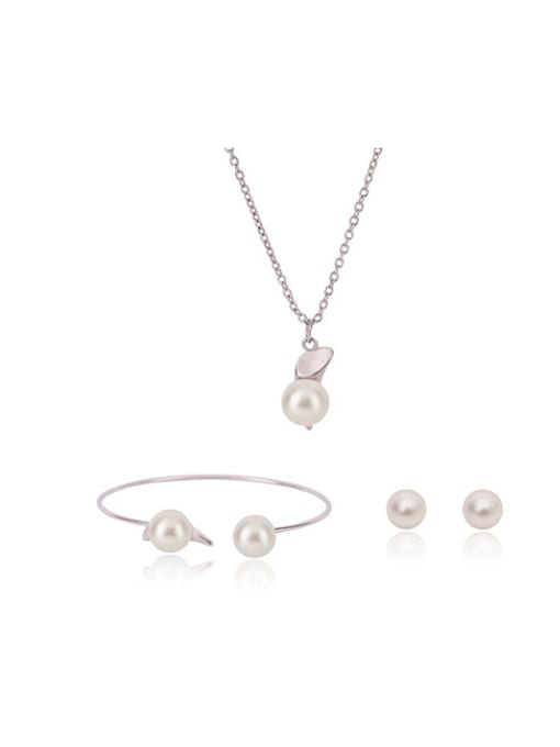 BESTIE Alloy White Gold Plated Simple style Artificial Pearl Three Pieces Jewelry Set 0