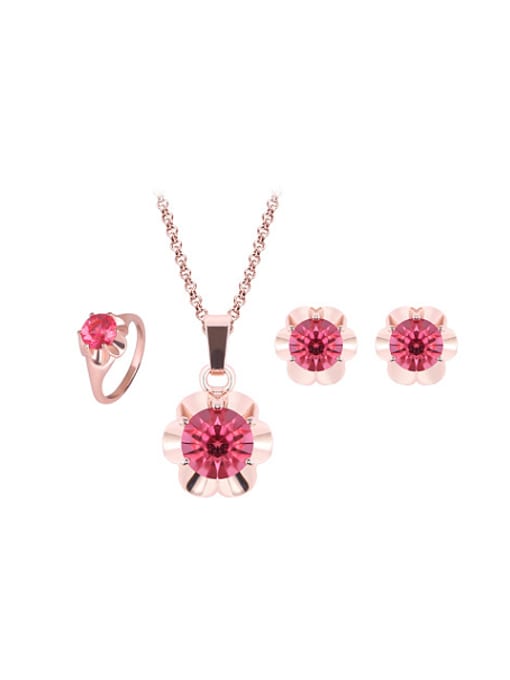 BESTIE Alloy Rose Gold Plated Fashion Rhinestones Flower Three Pieces Jewelry Set 0