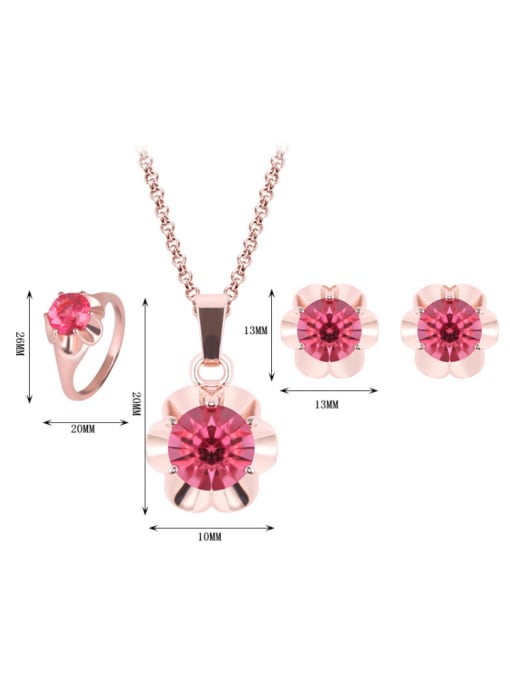 BESTIE Alloy Rose Gold Plated Fashion Rhinestones Flower Three Pieces Jewelry Set 2