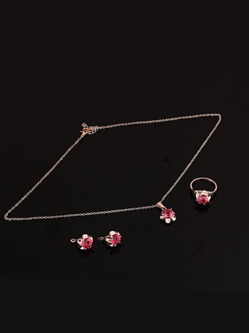 BESTIE Alloy Rose Gold Plated Fashion Rhinestones Flower Three Pieces Jewelry Set 1
