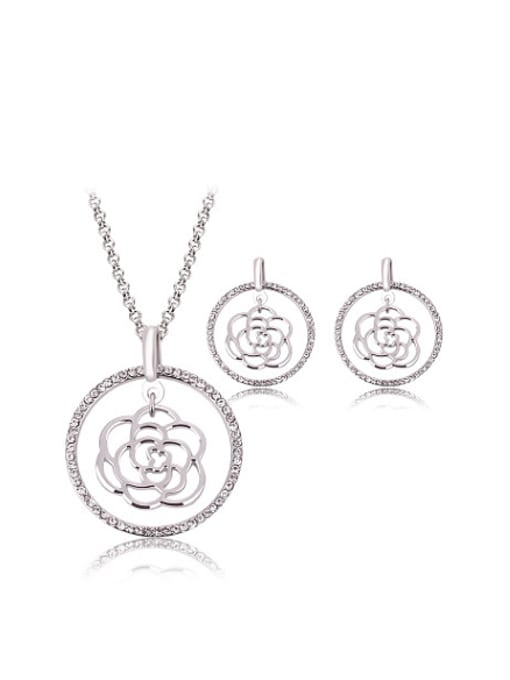 BESTIE Alloy White Gold Plated Fashion Rhinestones Hollow Flower-shaped Two Pieces Jewelry Set 0