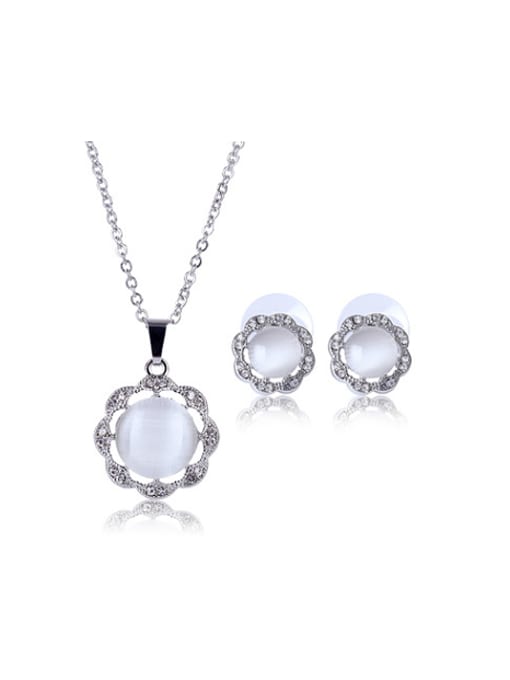 BESTIE Alloy White Gold Plated Fashion Artificial Pearl Flower-shaped Two Pieces Jewelry Set 0