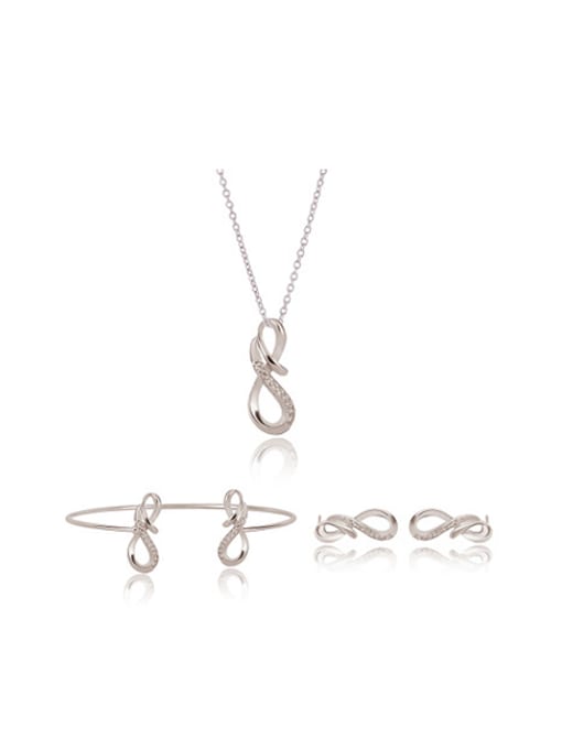 BESTIE Alloy White Gold Plated Simple style Rhinestone Eight-shaped Three Pieces Jewelry Set 0