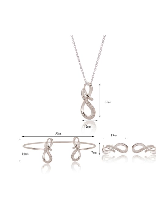 BESTIE Alloy White Gold Plated Simple style Rhinestone Eight-shaped Three Pieces Jewelry Set 3
