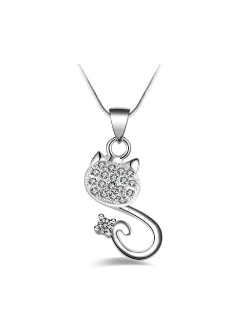 Ya Heng Fashion Cute Cat Shiny Zirconias Pendant Copper Necklace 0