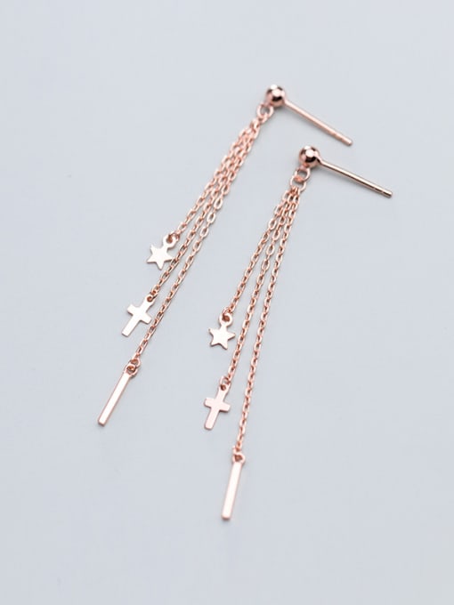 Rosh 925 Sterling Silver With Rose Gold Plated Simplistic Chain Threader Earrings 2