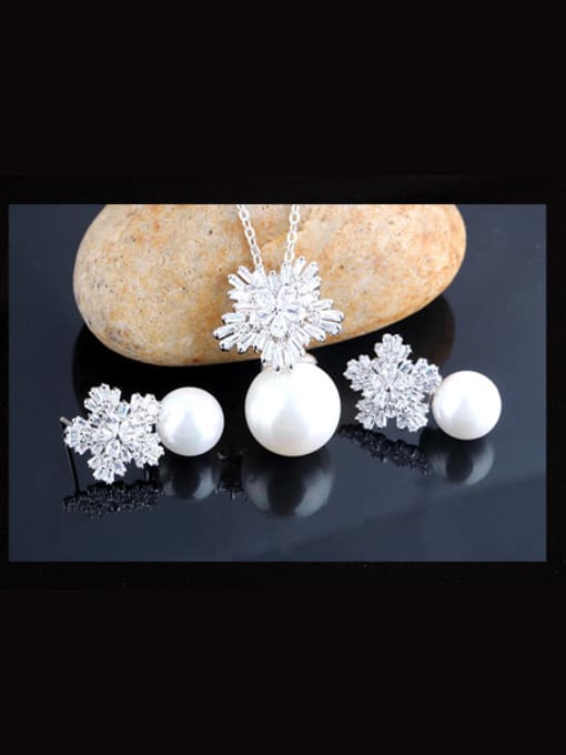 Qing Xing Pearl Zircon Sterling Silver Anti-allergic earring Necklace Suite