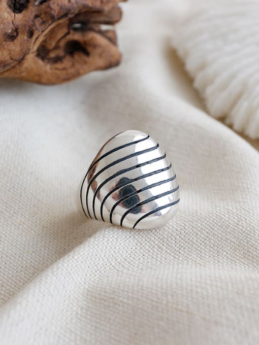 DAKA 925 Sterling Silver With Platinum Plated Vintage Geometric Rhombus Stripes Free Size  Rings 3
