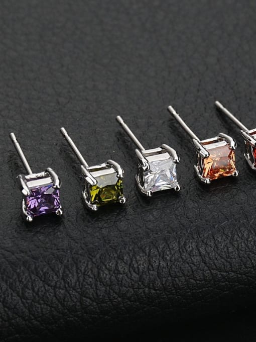 Green Square AAA Zircon Square Drilling Classic Male And Female Universal Anti-allergic stud Earring