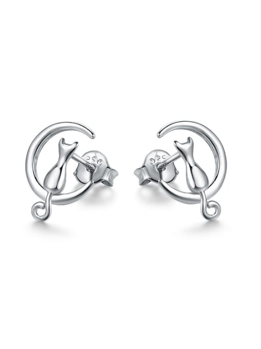 ZK Simple Tiny Moon Kitten 925 Silver Stud Earrings 0