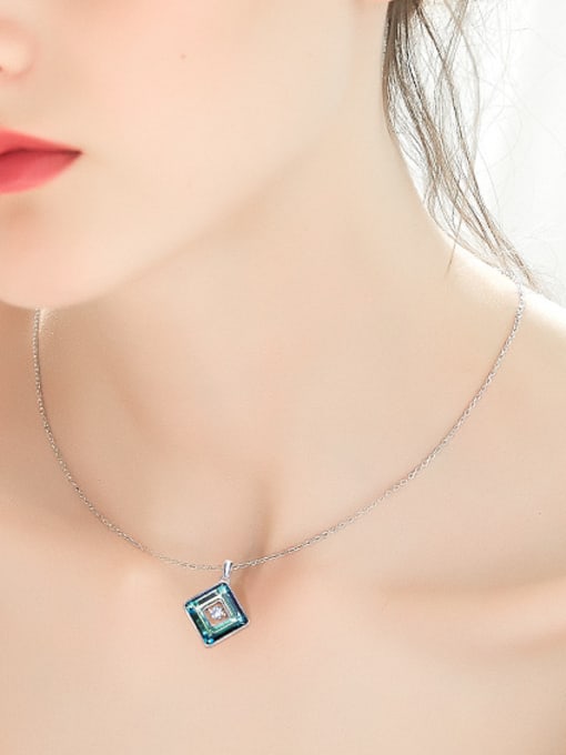 CEIDAI Fashion austrian Crystals Rotational Zircon Square Pendant 925 Silver Necklace 1