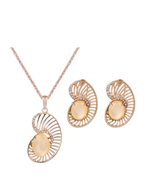 Champagne 2018 Alloy Imitation-gold Plated Fashion Oval Artificial Stones Two Pieces Jewelry Set