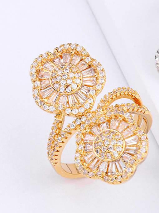 CC Copper With  Cubic Zirconia Exaggerated Flower Cocktail Rings 0