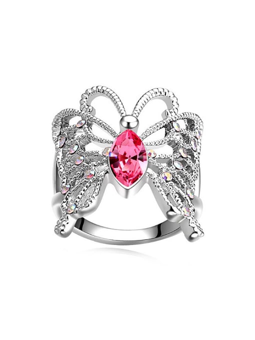 pink Exaggerated austrian Crystals Butterfly Alloy Ring