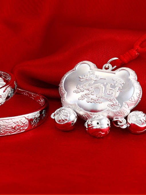 JIUQIAN Ethnic style 999 Silver Chinese Dragon Little Bells Children Two Pieces Jewelry Set 1