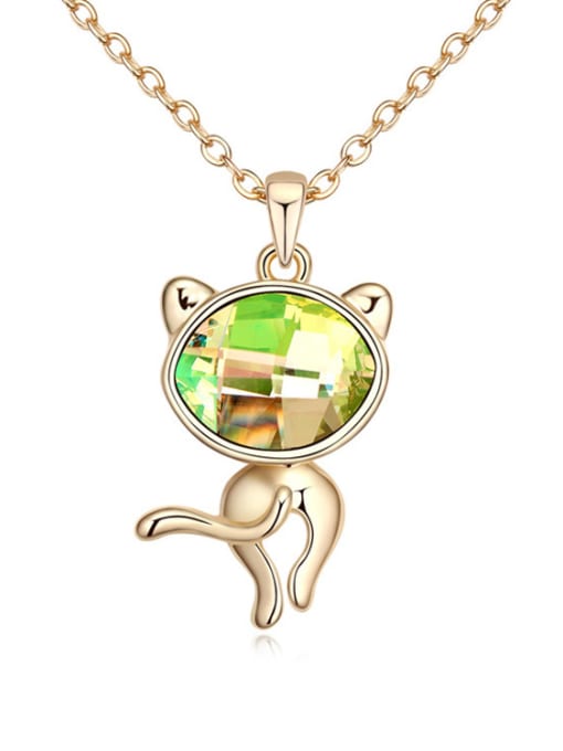 QIANZI Fashion Oval austrian Crystal Little Cat Pendant Alloy Necklace 4