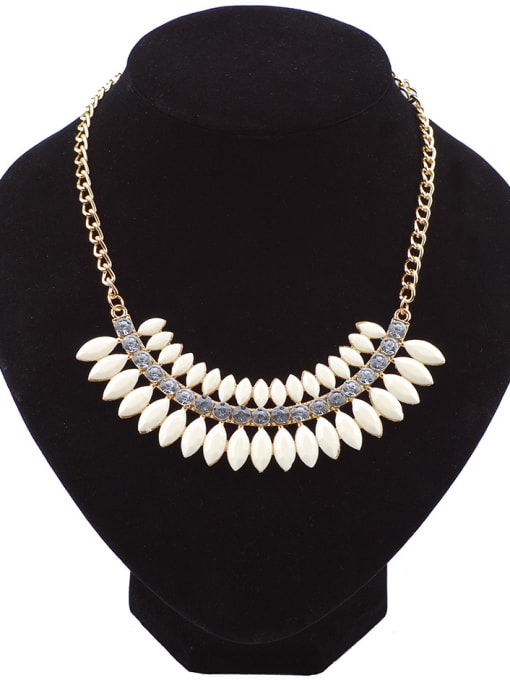 Beige Fashion Marquise Stones Gold Plated Alloy Necklace