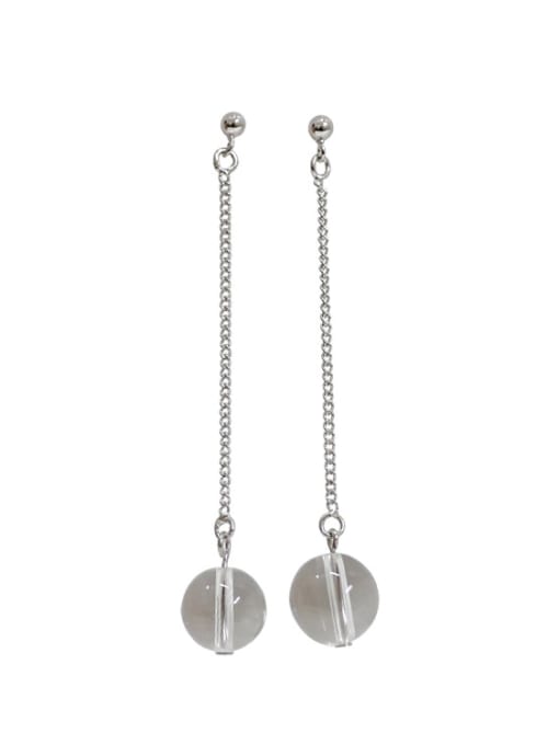 DAKA Simple Clear Crystal Ball Silver Drop Earrings 0