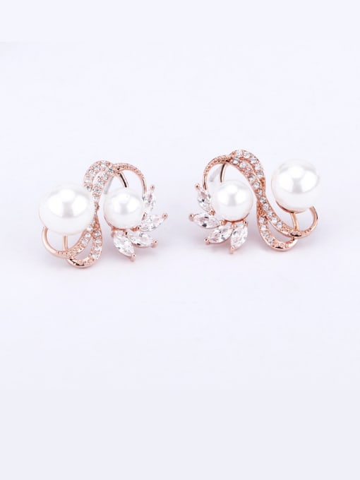 OUXI 18K Rose Gold Pearl AAA Zircon stud Earring 2
