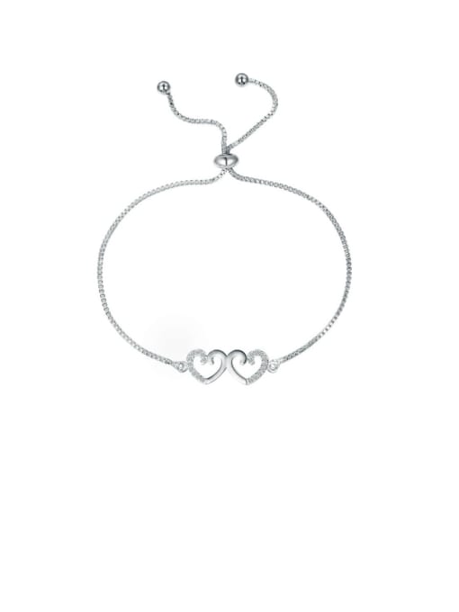 platinum Copper With Cubic Zirconia Simplistic Heart Adjustable Bracelets