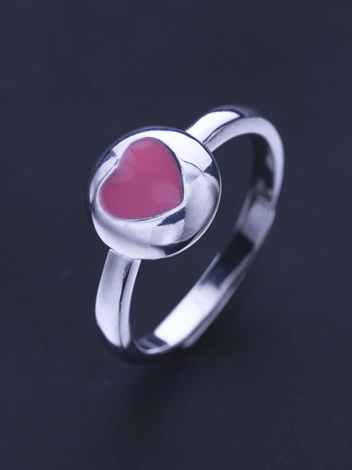 Pink Personalized Enamel Heart 925 Silver Opening Ring