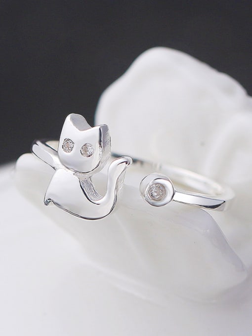 kwan Lovely Cat Simple S925 Silver Opening Ring 2