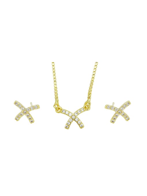 XP Copper Alloy 14K Gold Plated Simple Two Pieces Gemstone Jewelry Set 0