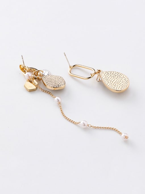 Girlhood Alloy With Imitation Gold Plated Trendy Water Drop  Asymmetry Tassel Earrings 2